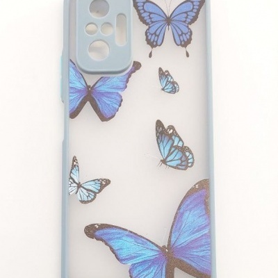 Capa Silicone Xiaomi Redmi Note 10 Pro Azul com Borboletas Reforçada