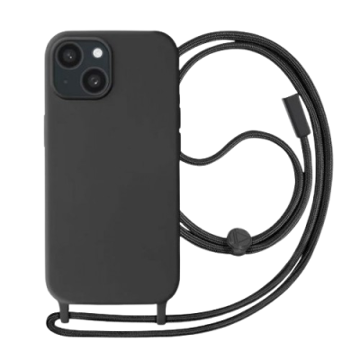 Capa Silicone iPhone 15 Preta Reforçada com Cordão