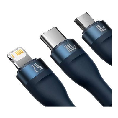 Cabo Baseus Flash USB-A p/ USB-C | Micro USB | Lightning PD 100W 1.2m Azul