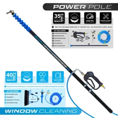 Venom 35ft Power Pole for Pressure Washers – 100% Carbon Fibre and 40ft for window cleaning
