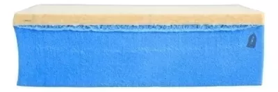 Esponja de limpeza azul e amarela com três camadas