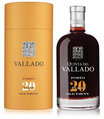 Garrafa de vinho Porto 20 anos Old Tawny e embalagem amarela cilíndrica