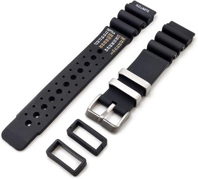 Pulseira de relógio preta em silicone com fivela metálica e orifícios para ajuste