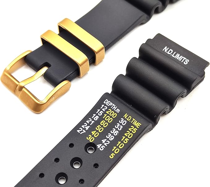 Bracelete Relógio de Mergulho N.D: Limits, 20mm Gold Fivela Metal Gold