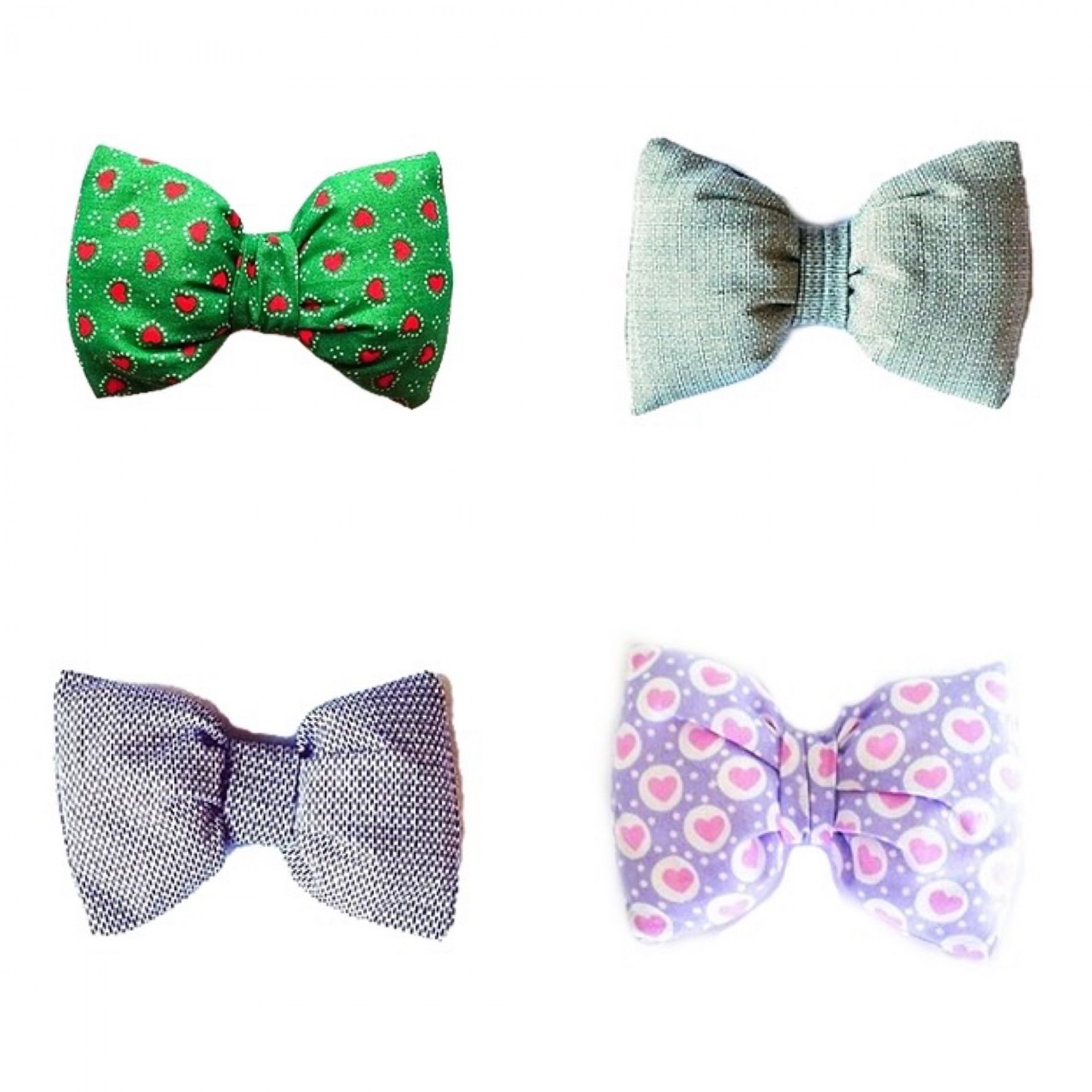 Quatro gravatas borboleta com diferentes padrões e cores sobre fundo branco