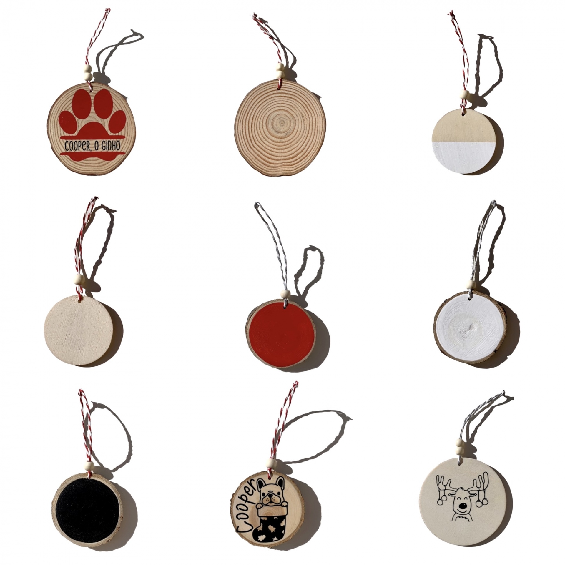 Bolas de Natal, em madeira