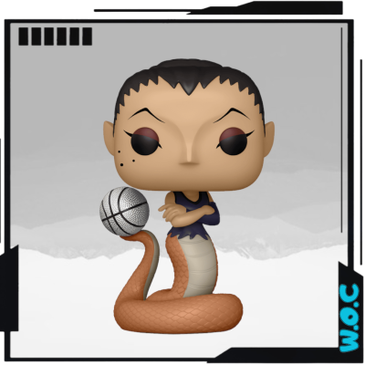 Figura Funko Pop personagem com cabeça grande e corpo de cobra segurando bola de basquete