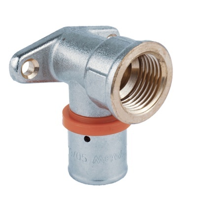 Cotovelo metálico com rosca interna e anel de borracha laranja