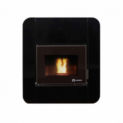 lareira moderna embutida de parede com vidro frontal e chama acesa