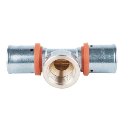 Conector de tubo em T metálico com anéis laranja