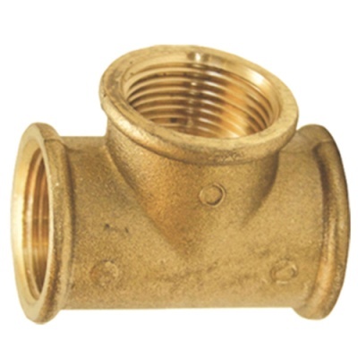 Tê de latão com três entradas roscadas para canalização