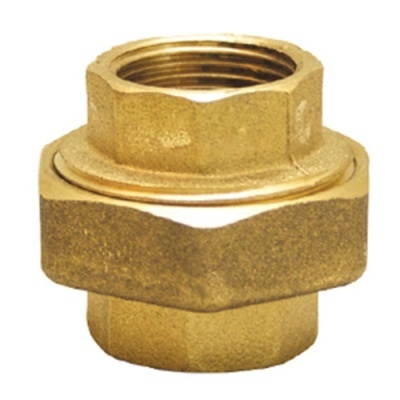 Peça de união metálica dourada para tubos com porcas sextavadas