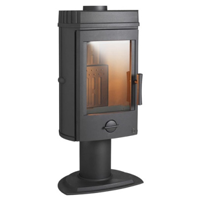 Lareira a carvão de pé em metal preto com vidro frontal