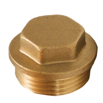 Tampão roscado em latão dourado com cabeça hexagonal