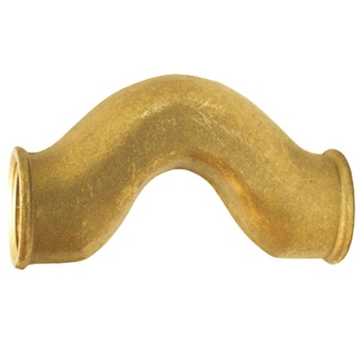 Tubo metálico dourado curvado em U sobre fundo branco