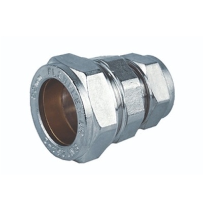 Conector de cano metálico prateado com porcas hexagonais