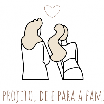 Ilustração minimalista de duas mulheres e frase em português em fundo branco