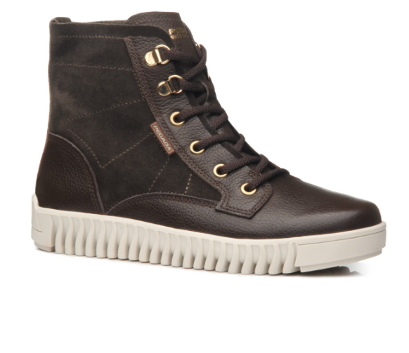 Bota 730087 Bota escura em pele e camurça com sola branca ondulada