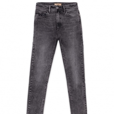 Calças de ganga cinza escuras com cinco bolsos