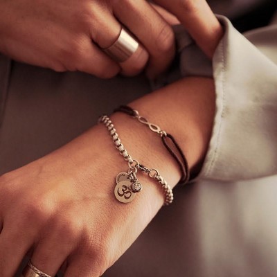 Pulseira Ponto de Luz e OM em aço | Pulseira Infinito em algodão e aço [Vendidas em separado]