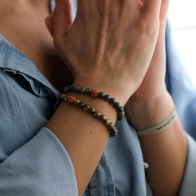 Pulseira Rudraksha Cristal Olho de Tigre | Pulseira Rudraksha Cristal Quartzo Verde [VENDIDAS EM SEPARADO]