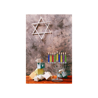 Chanukiá - Menorá com Estrela de David - Aramado Prateado - 18 cm (7")