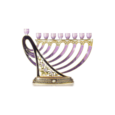 Chanukiá - Menorá de Velas Cravejada Moderna para Chanucá - Harpa de David Roxa