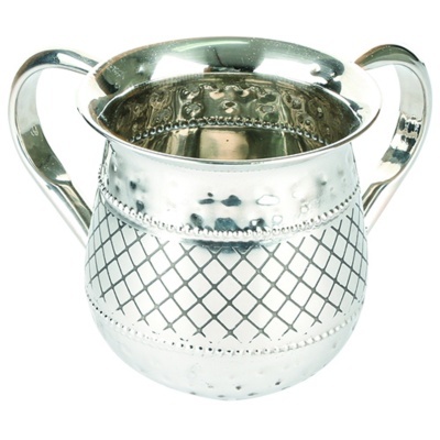 Copo de Lavagem Ritual de Aço Inoxidável 12 cm - Design de Prata Pontilhada