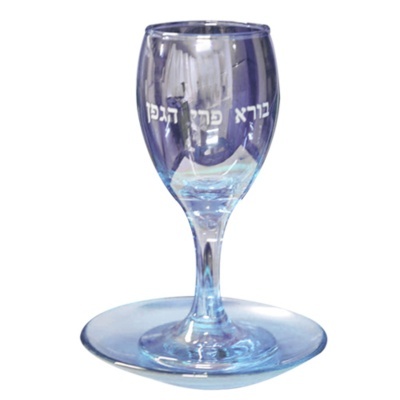 Copo de Kidush de Cristal 15 cm com Pires - Azul