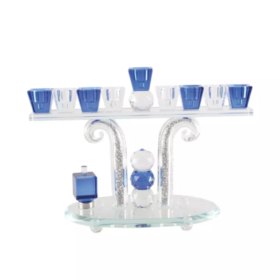 Chanukiá Azul e Branca - 27x16cm