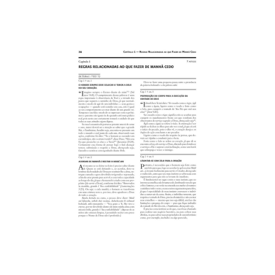 Página de livro com texto em português sobre regras para a manhã cedo