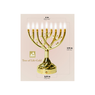 Chanukiá - Menorá de LED Árvore da Vida - Dourada - 20 cm