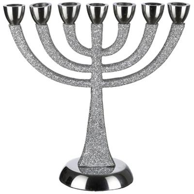 Menorá de 7 Braços Elegante com Revestimento Prata Brilhante - Médio 18,5 cm