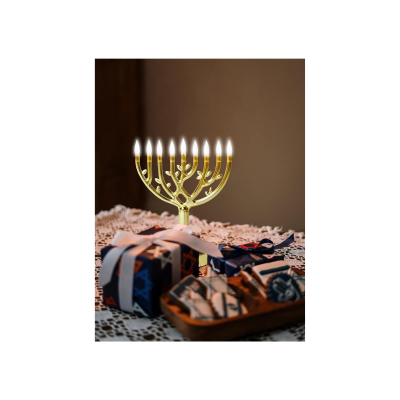Chanukiá - Menorá de LED Árvore da Vida - Dourada - 20 cm