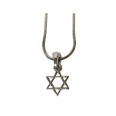 Pingente de Ródio Maguen David Pequeno 1 cm, Colar 45 cm - Cor Prata