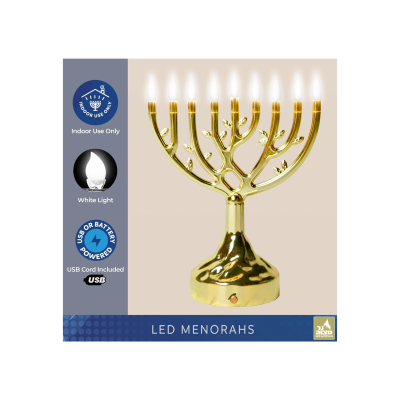 Chanukiá - Menorá de LED Árvore da Vida - Dourada - 20 cm