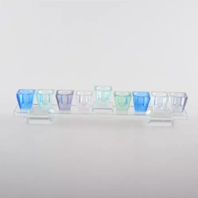 Chanukiá de de Vidro em Tons Azuis - 27x4x5cm