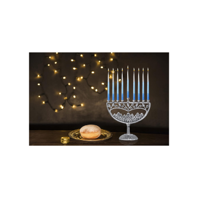 Chanukiá - Menorá de Velas Vintage 21 cm - Cidade Velha de Jerusalém - Alumínio com Acabamento Prateado Antigo