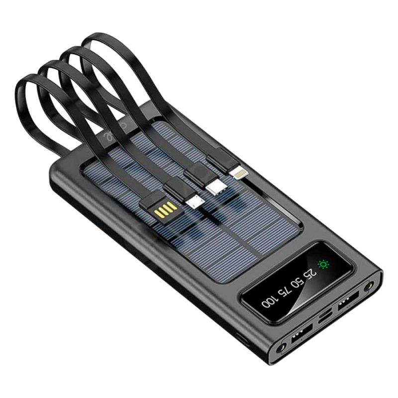 Bateria Externa Power Bank Universal 10.000 mAh + Painel Solar COOL (4 Conexões) Preto Bateria Externa Power Bank Universal 10.000 mAh + Painel Solar COOL (4 Conexões) Preto