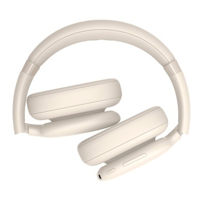 Auriculares sem fios over-ear creme com almofadas macias e botão