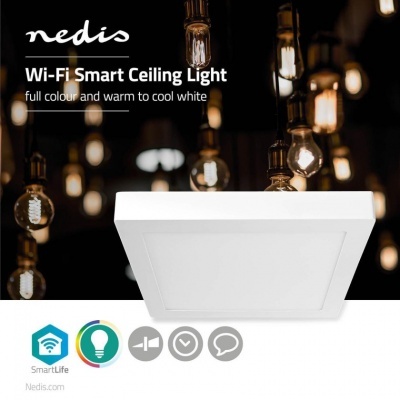 Nedis | Luz de teto | Wi-Fi | Branco Frio / RGB / Branco Quente | Square | 30 x 30 x 3,8 cm | 1400 lm | 2700 - 6500 K | IP20 | Classe energética: A | Android ™ e iOS