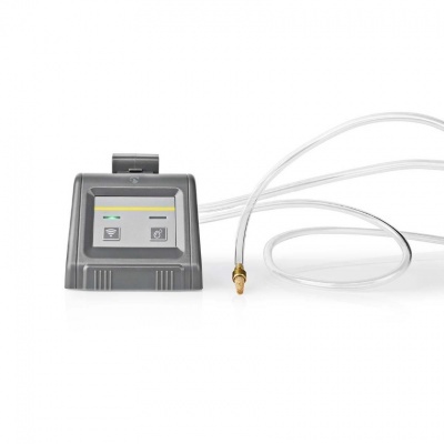 Equipamento eletrónico cinzento com tubo transparente e ponta metálica