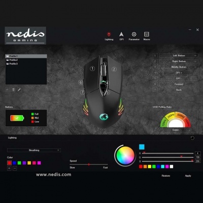 Nedis | Rato Gaming KEOGHO com Fio e Wireless | DPI: 500 / 1000 / 2000 / 3000 / 5000 / 10000 dpi | Número de botões: 7 | Mão Direita | 1.50 m | RGB