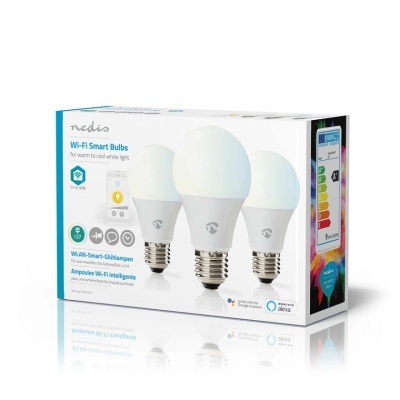 Nedis | 3 Lâmpadas LED SmartLife | Wi-Fi | E27 | 806 lm | 9 W | Quente para Branco Frio | 2700 - 6500 K | Classe energética: F | Android ™ / IOS | Bulb