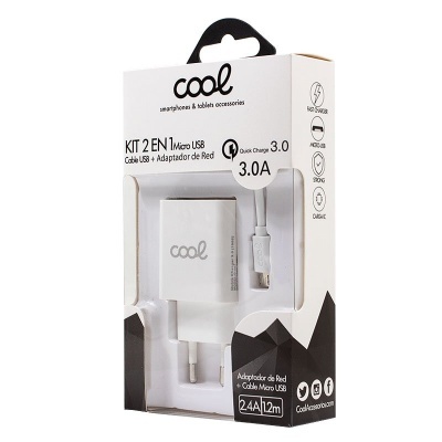 Cool | Carregador de rede Conector micro-usb universal 3Amp (Carga rápida) Kit COOL 2 em 1 branco