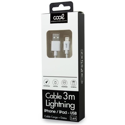 Cool | Cabo USB compatível com COOL Lightning para iPhone / iPad (3 metros) Branco
