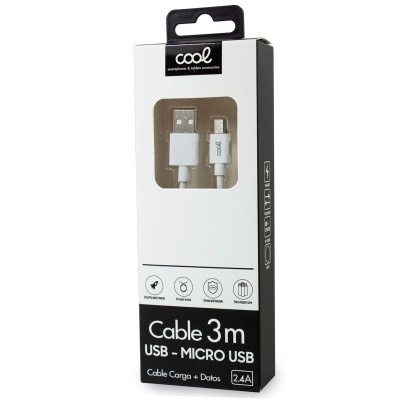Cool | Cabo USB compatível universal (micro-USB) 3 metros branco 2,4 Amp