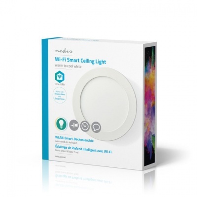 Nedis | Luz de teto | Wi-Fi | Branco Frio / Branco Quente | Rodada | Diâmetro: 170 mm | 17 x 17 x 3,8 cm | 800 lm | 2700 - 6500 K | IP20 | Classe energética: A | Android ™ e iOS