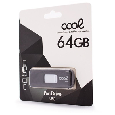Pen drive USB preto e branco Cool 64GB na embalagem
