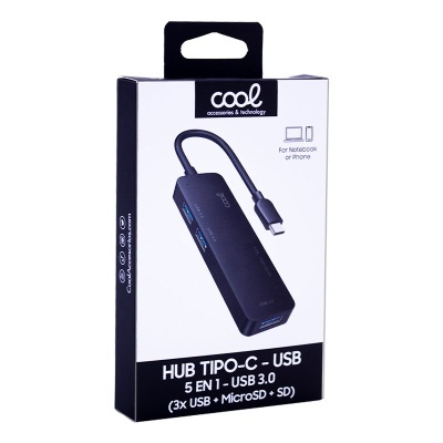 Cool | Universal Type-C Hub 5 em 1 Alumínio (3 x USB 3.0 + SD + Micro SD)